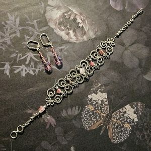 Silverbracelet and earring set with glass beads!